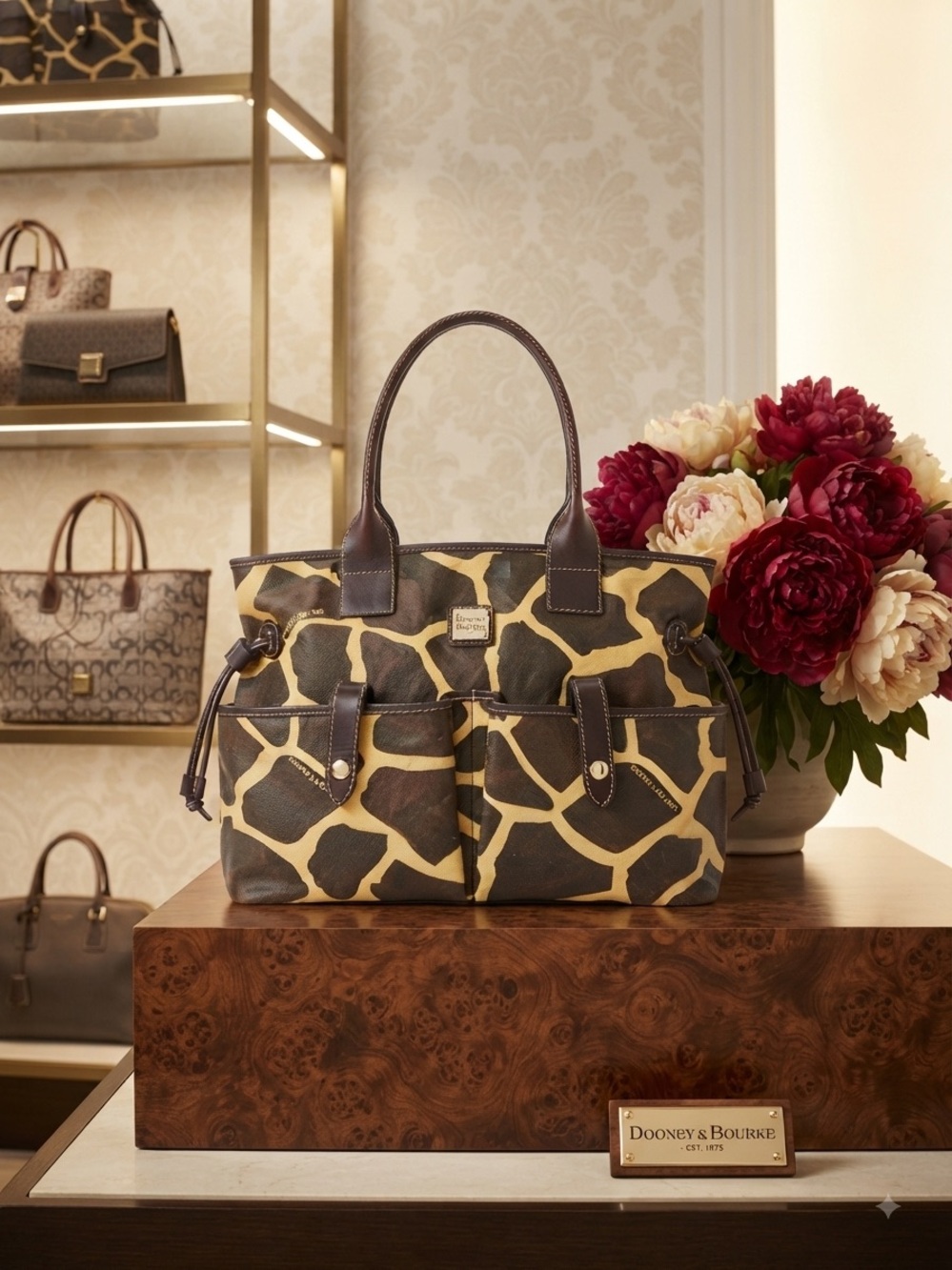 Dooney & Bourke Brown and Yellow Giraffe-Print Tote